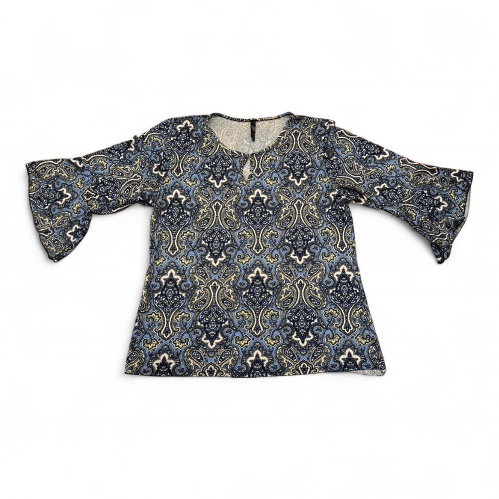 Ashley Blue - Elegant Blue and White Paisley Top <BOGO>